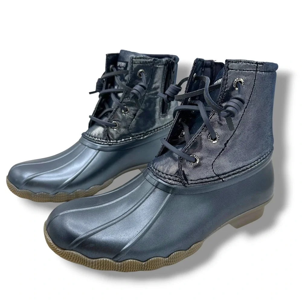 Sperry Saltwater Duck Boots Metallic Navy Blue Kids Size 3M STK163856